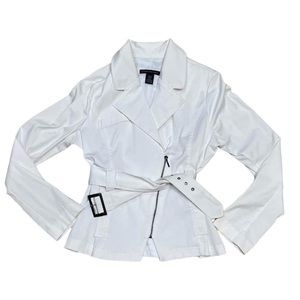 NWOT Elena Solano Classic Edgy Moto Zipper Belted Blazer Short Jacket (size L)
